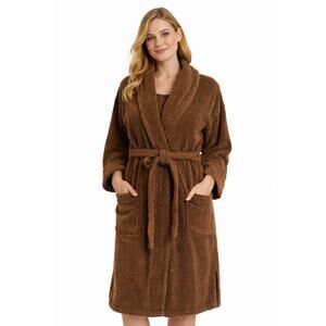 Nautica Womens Cotton Bathrobe Brown Shawl Collar Belted OS